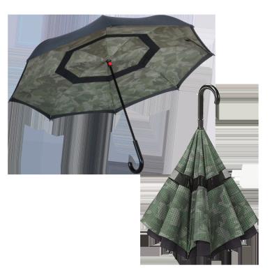 China Hot Selling Minimalist Double Layer Inside Out J Shape Current Custom Handle Inverted Reverse Umbrella With Logo Printing Omgekeerde Umbrella for sale