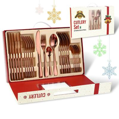 China Amazon Viable Hot Selling 24pcs Cutlery Set 304 Stainless Steel Flatware Set With Gift Box for sale