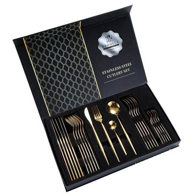 China Shopee Viable Hot Selling Luxury Gold 24pcs Stainless Steel Flatware Set Flatware Sets for sale