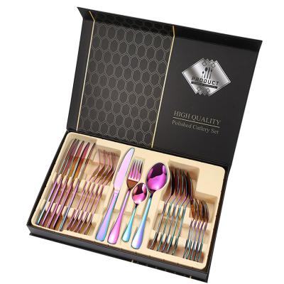 China Shopee Viable Hot Selling Luxury Gold 24pcs Stainless Steel Flatware Set Flatware Sets for sale