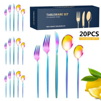 China Amazon Viable Hot Selling Luxury Gold 20pcs Stainless Steel Cutlery Set Flatware Sets With Gift Box for sale