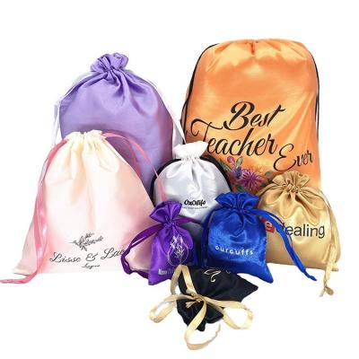 China Gift Your Logo Hair Extension Packaging Gift Custom Draw Hair Pouch Bag String / Silk Jewelry Satin Bag for sale