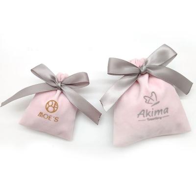 China 2023 Fashions Recyclable Custom Made Ribbon Pilou Bag Drawstring Bow Velvet Luxury Bag With Logo For Jewelry for sale