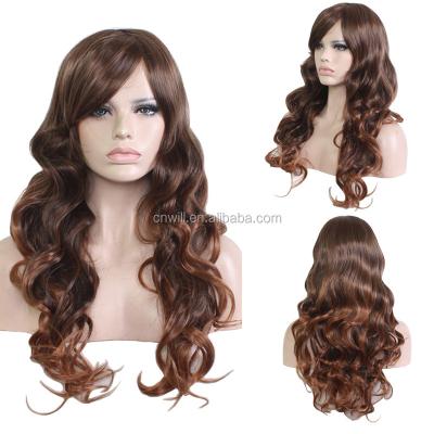 China Synthetic Hair Wigs Body Wave Hair Brown Body Wave Hair Wigs Long Curly Wavy Wig for sale