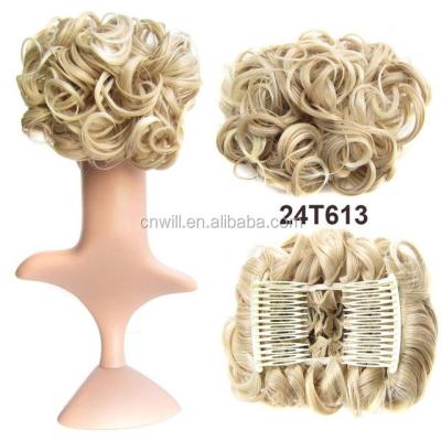 China Regular Wave Women's Elastic Net Curly Chignon With Synthetic Hair 100g/pc Two Updo Plastic Cover Combs for sale