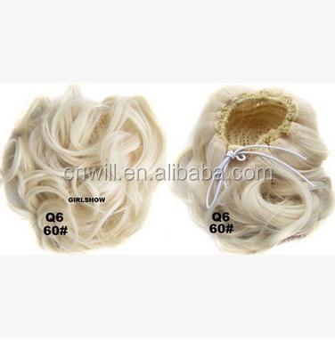 China New Regular Wave Style Curly Hair Bun Drawstring Clip In Top Piece Big Curly Hair Bun 30grams for sale