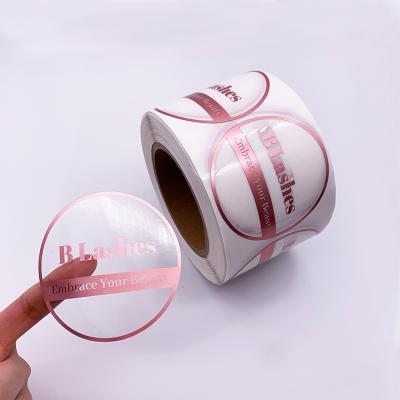 China Waterproof Custom Circle Around Logo Label Sticker Printing Label Paper for Wrapping Rose Gold Foil Stickers Clear for sale