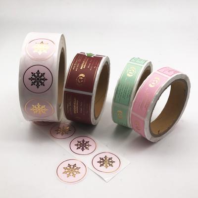 China Custom Waterproof Gold Foil Sticker, Self Adhesive Hot Foil Stamping Vinyl Label, Colorful Foil Logo Printed Sticker Roll for sale