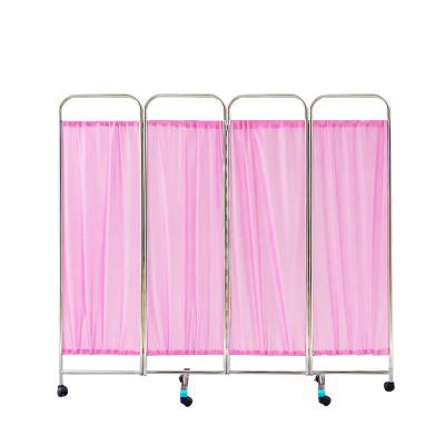 China Traditional Stainless Steel 4 Folding Foldable Screen Hospital Room Medical Anti-Seepage Separation Shielding Folding Screen With Wheels for sale