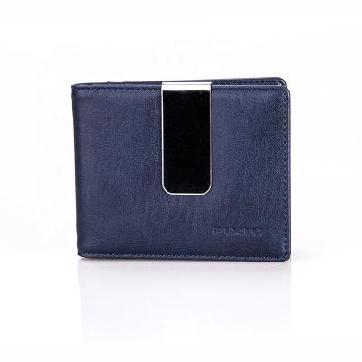 China Best Selling Genuine Amazon RFID Vintage Leather Wallet Metal Money Clip Wallet Money Clips Leather Clips for sale