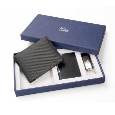 China Presentation Gift Set Wallet High Quality Leather Gift Set Black Color Wallet Card Holder Key Chain Gift Set for sale