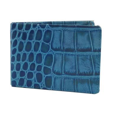 China RFID Front Pocket RFID Leather Wallet Blocking Crocodile Slim Pattern Minimalist Short Leather Wallet for sale