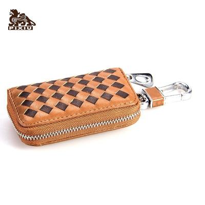 China NATIONAL Unisex Genuine Leather Smart Holder Car Zipper Keychain Cow Key Case for sale