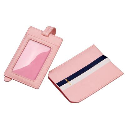 China PU Leather Luggage Tag Leather Colored Pink Custom Leather Luggage Tag Set for sale