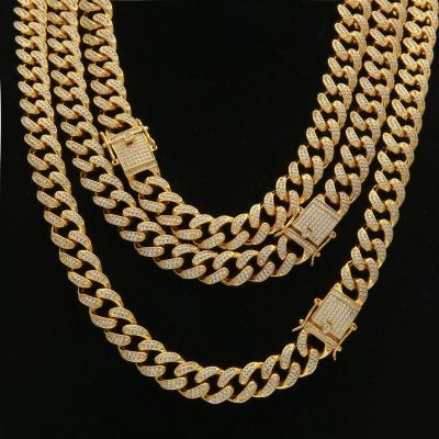 China Shiny Hiphop Miami Necklace 13mm CUBAN CHAIN ​​Inlaid With Ice Neutral Cubic Zircon Necklace Hip Hop CUBAN CHAIN ​​Jewelry for sale