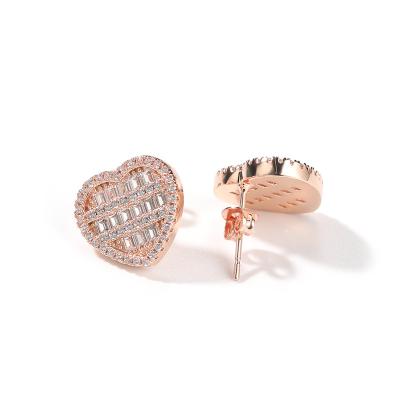 China Heart Hip Hop Inlaid Zircon Heart Stud Earrings T Shape Earrings Jewelry For Female Friends Gift for sale