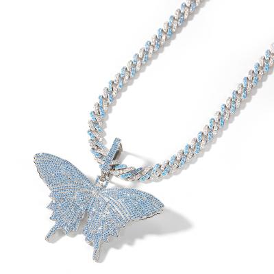 China Women's Butterfly Diamond Blue Necklace Ice Cream Hip Hop Hiphop Stylish Hip Hop Necklace Dangle Jewelry for sale