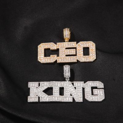 China 2022 New Hiphop Zircon Letter Splicing Copper Inlay Pendant Necklace Small Square Hip Hop Custom Letter Zircon Combination for sale