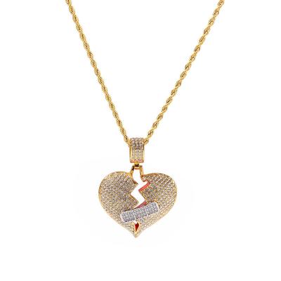 China Hip Hop Custom Heart Necklace Hip Hop Heartbeat Pendant Necklace Twisted Hiphop Hip Hop Heartbreak Shape Jewelry for sale