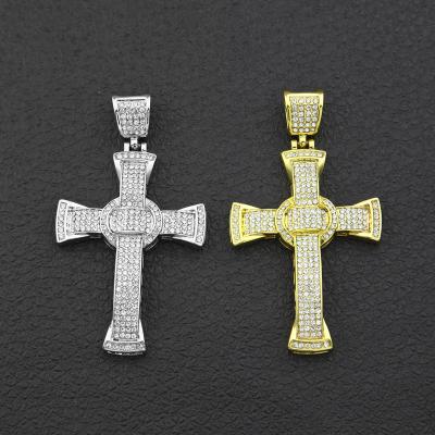 China Hiphop Hip Hop Alloy Iced Out Cross Necklace Gold Plated Full Zircon Necklace Crystal 18K Cross Pendant for sale