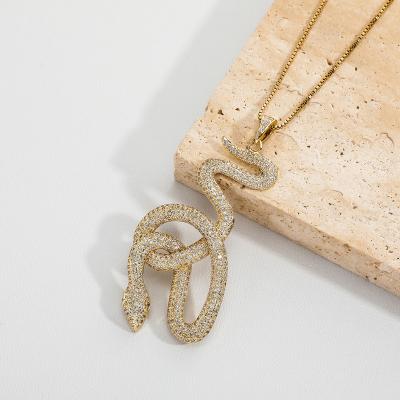 China Wholesale Women's 18K Gold Plated Link Chain Choker Hiphop Hot Sale Zircon Rhinestone Snake Charm Pendant Necklace for sale