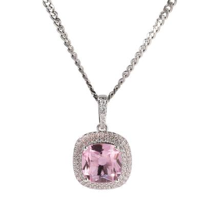 China Pendant Necklace Crystal Cubic Zircon Iced Out Gem Diamond Pendant Necklace Rose Hiphop Hip Hop Stone Pendant White Square for sale