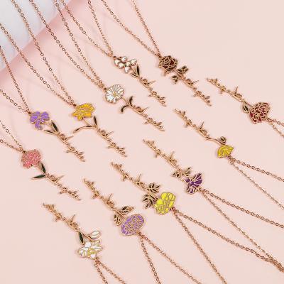 China Hot Sale Hiphop Moon Flower Name Necklace Nativity Birthday Flower Necklace Stainless Steel Jewelry Necklace 12 for sale