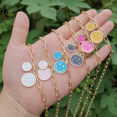 China 2022 New Arrival Handmade Necklace Oil Drop Casual Creative Link Chain Smiley Face Pendant Necklace Colorful for sale