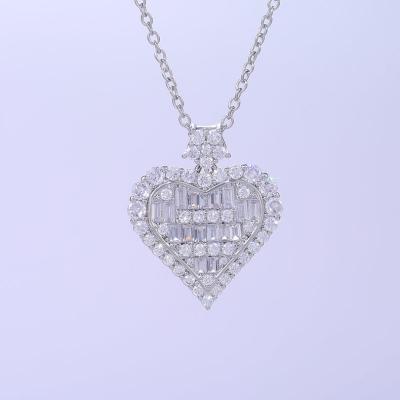 China Hiphop Heart Shape Zircon Charm Necklace Party Shiny Women's Pending Necklace Jewelry Heart Necklace for sale