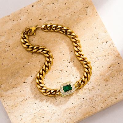 China Wholesale Casual Cuban Chain Malachite Thick 18K Gold Plating Malachite Cuban Bracelet Shell Bracelet Stainless Steel Chunky for sale