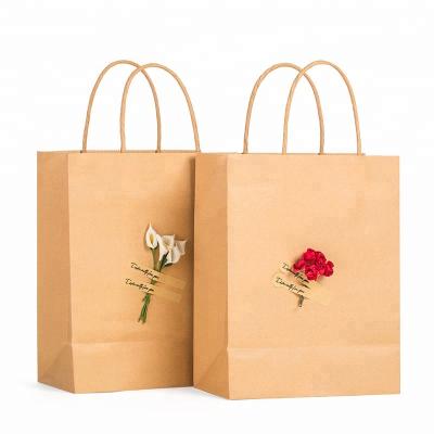 China New Design Flower Custom Paper Bag Recyclable With Handle Brown Paper Shopping Kraft Bag for sale