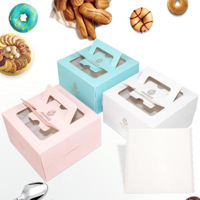 China 2018 Customs Wholesale Disposable Square Paper Cardboard 6/8/10/12 Inch Cake Box With Handle for sale