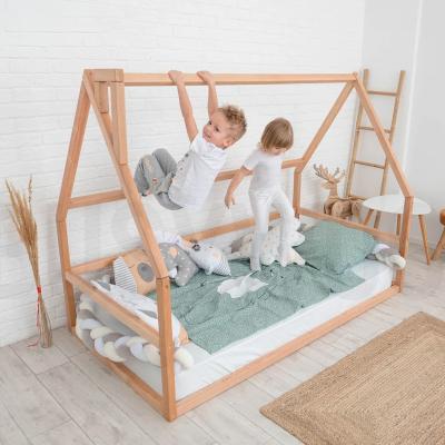 China Durable+Adjustable+Mobile XIHA Kids Solid Wood Bed Frame Simple Nordic Ins Wooden Kids Bed With Guardrail Montessori Bedroom Frame Kids Toddler Bed for sale