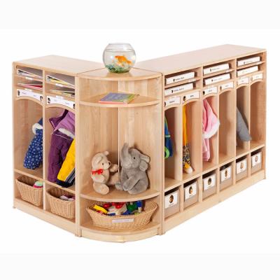 China XIHA Environmental Material Kindergarten Preschool Child Care 8-Person Toy Storage Cabinet Kids 8-Person Wooden Coat Lockers With Cubbies for sale