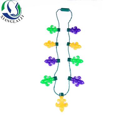 China Flashing Fleur De Lis Mardi Gras Bead Led Necklace Plastic And Metal Carnival Charms Decorations for sale