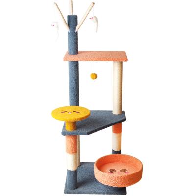 China Sustainable Pet Cat Product Tall Modern Wood Floor To Ceiling Cat Tower Wood Cat Tree Multilevel for sale