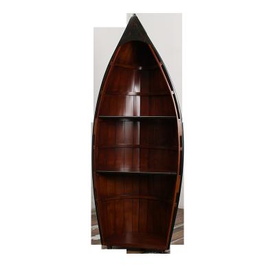 China Other Shape Boat Decoration Home Feature Retro Bar& Wooden Boat Cabinet Rack Shelf for sale