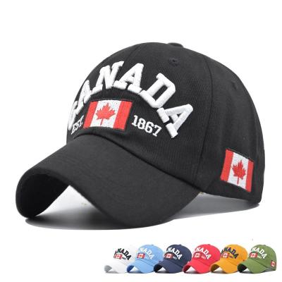 China Wholesale 3D Letter Embroidery COMMON Logo Letter Canada Caps Canada Flag Embroidery Adjustable Sports Baseball Cap Hat For Men for sale