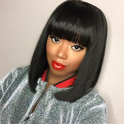 China Soft Straight Thick Shedding Hair Short Barely Straight Wig With Bangs BOB Color Women Human Wig For Ladies for sale