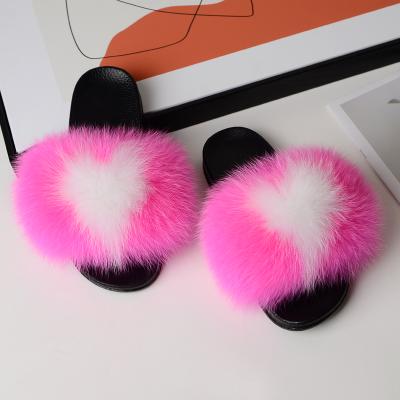 China CUSHIONING Custom Size Hotel Style Women Fox Indoor Colorful Fluffy Fur Slides Cute Hairy Slippers for sale