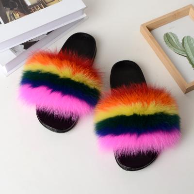 China CUSHIONING Fashion Parent-child Fur Slippers Fox Fur Indoor Fuzzy Slides For Women for sale