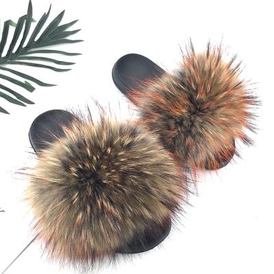 China CUSHIONING high quality wholesale low price fur bedroom slippers raccoon fur indoor slippers for sale