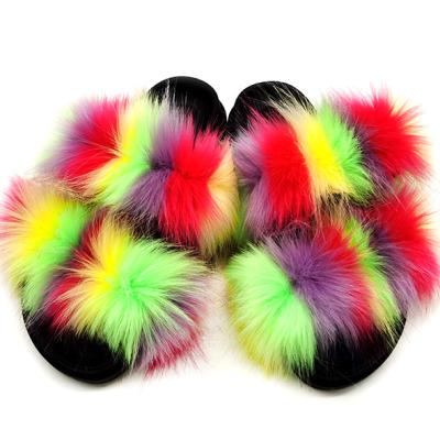 China Fashion Trend Beautiful Lady Soft Fox Fur Slipper Multi Color Two Color Women's Fur Slippers for sale