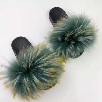 China CUSHIONING Factory Price Raccoon Fur Indoor Outdoor Slippers For Women for sale