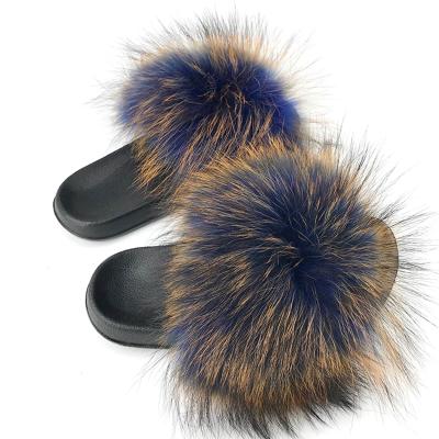 China CUSHIONING Real Sale Fashionable Woman Raccoon Fur Warm Slippers /Sandals for sale