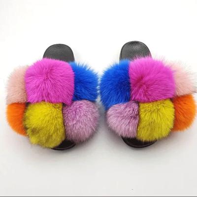 China CUSHIONING Luxury Summer PVC Shoes Unique Real Fox Fur Slippers Slippers For Women for sale