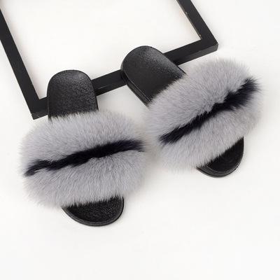 China CUSHIONING custom above 3 colors mixed soft fox fur slippers for women for sale