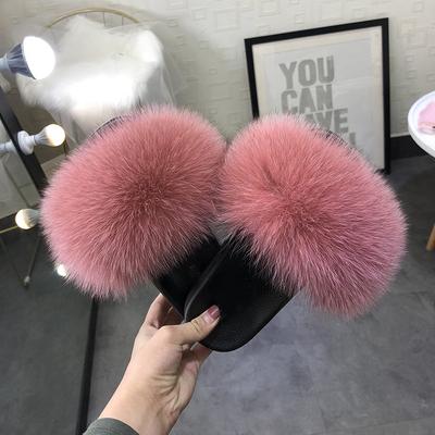 China CUSHIONING Mixed Color PVC Flat Sole Soft Fox Fur Anti-Slippery Slips Slippers For Ladies for sale