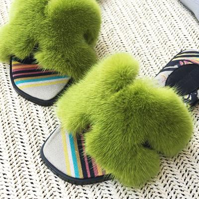 China Fashion Trend Luxury Design Furry Slides For Women Ladies Flat Hairy Slippers Outdoor Fur Slides for sale