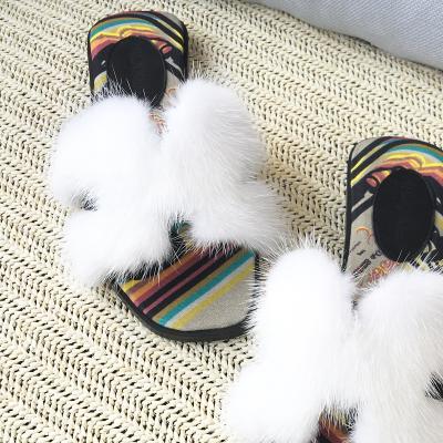 China Fashion Trend New Design Fur Flat Luxury Slides Shape Trend Slide Sandal Mink Fur Slippers For Women for sale